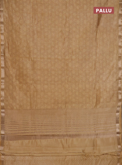 Semi raw silk saree sandal with allover geometric prints and zari woven border