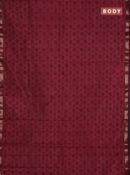 Semi raw silk saree deep maroon with allover geometric prints and zari woven border