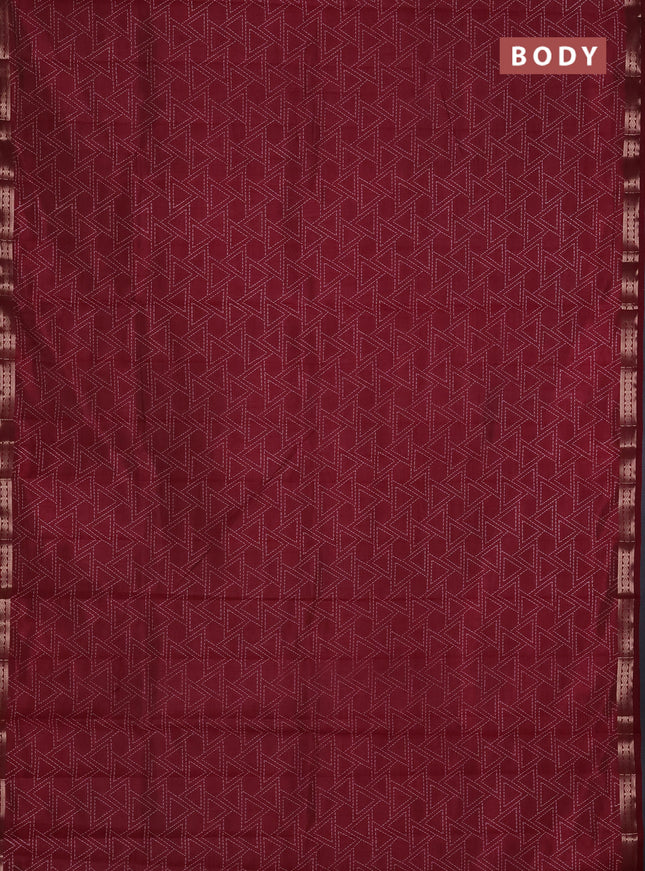 Semi raw silk saree deep maroon with allover geometric prints and zari woven border