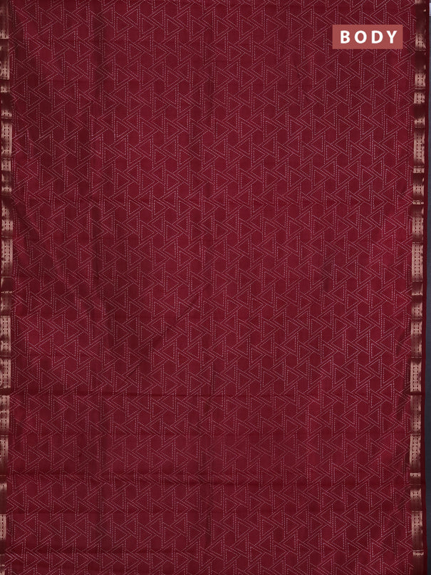 Semi raw silk saree deep maroon with allover geometric prints and zari woven border