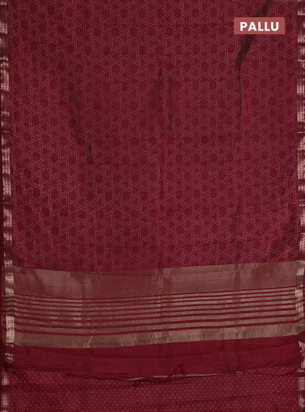 Semi raw silk saree deep maroon with allover geometric prints and zari woven border