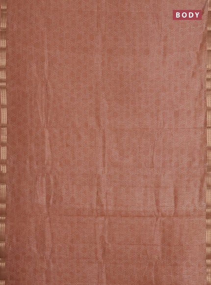 Semi raw silk saree pastel peach with allover geometric prints and zari woven border