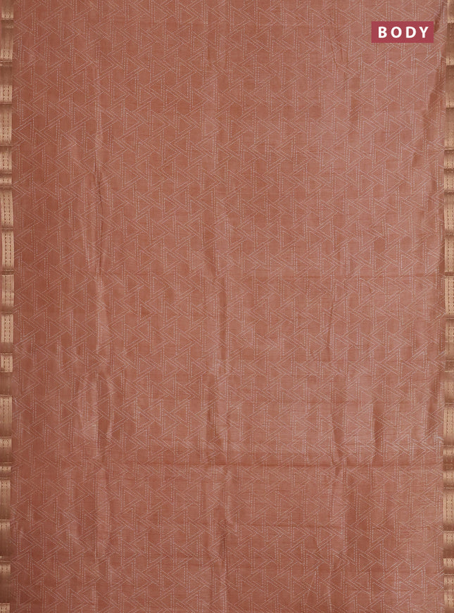 Semi raw silk saree pastel peach with allover geometric prints and zari woven border