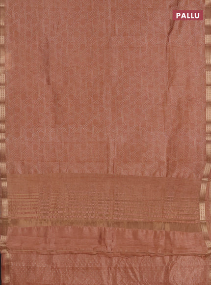 Semi raw silk saree pastel peach with allover geometric prints and zari woven border