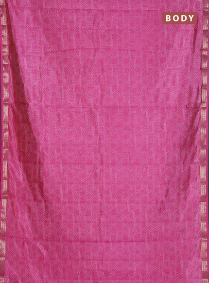 Semi raw silk saree pink with allover geometric prints and zari woven border