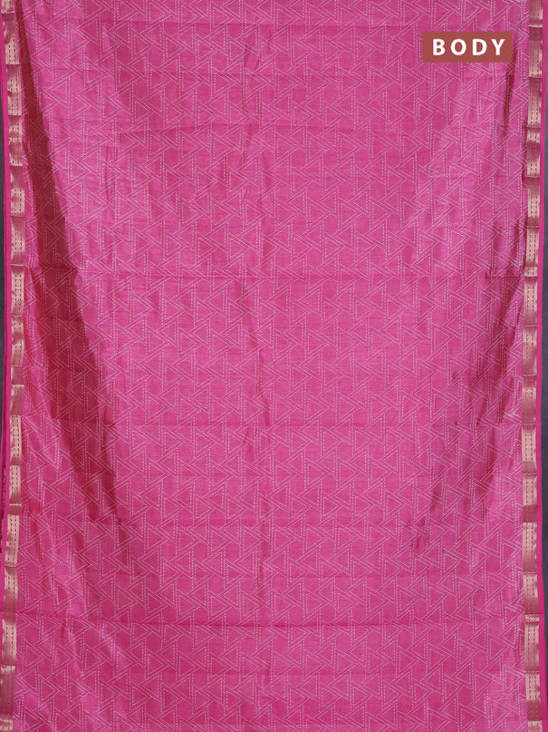 Semi raw silk saree pink with allover geometric prints and zari woven border