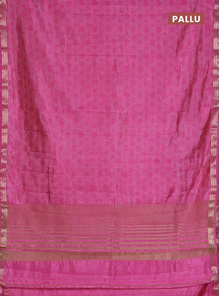 Semi raw silk saree pink with allover geometric prints and zari woven border