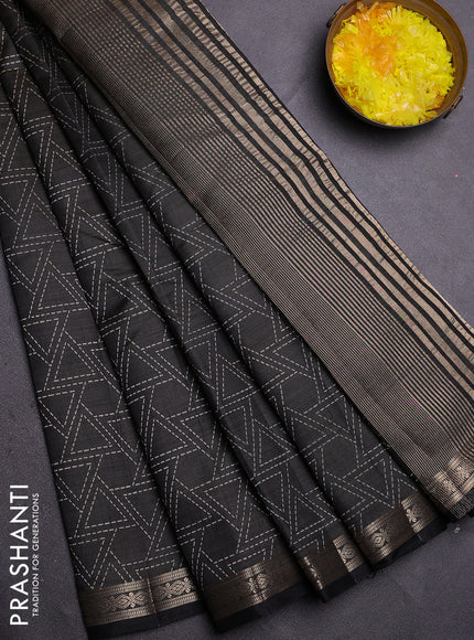 Semi raw silk saree black with allover geometric prints and zari woven border