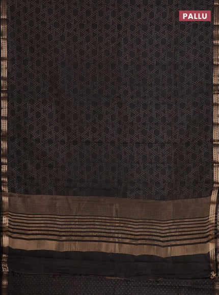 Semi raw silk saree black with allover geometric prints and zari woven border