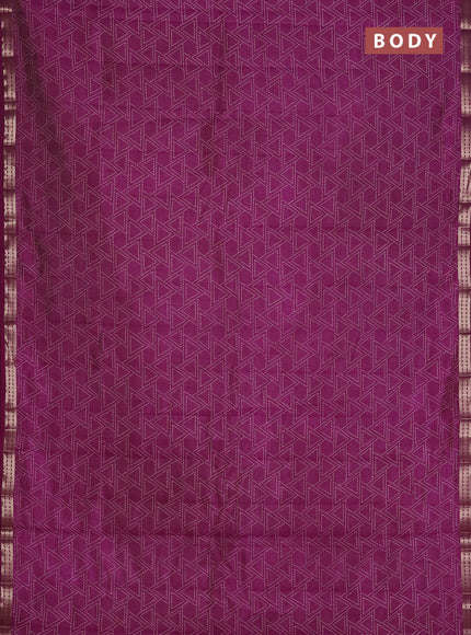 Semi raw silk saree deep purple with allover geometric prints and zari woven border