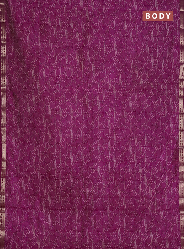 Semi raw silk saree deep purple with allover geometric prints and zari woven border