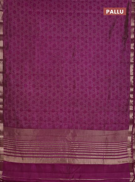 Semi raw silk saree deep purple with allover geometric prints and zari woven border