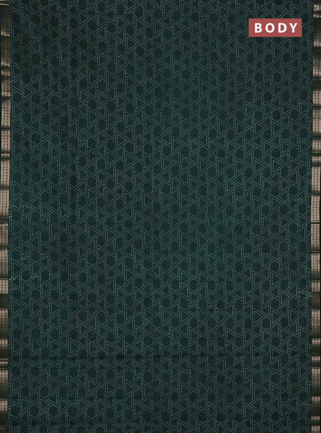 Semi raw silk saree bottle green with allover geometric prints and zari woven border