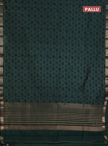 Semi raw silk saree bottle green with allover geometric prints and zari woven border