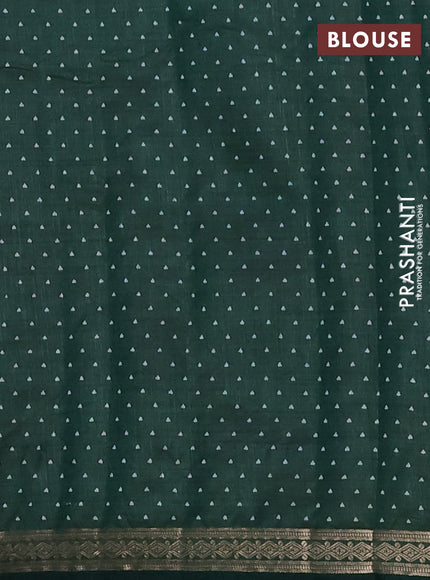 Semi raw silk saree bottle green with allover geometric prints and zari woven border