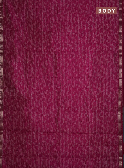Semi raw silk saree dark pink with allover geometric prints and zari woven border