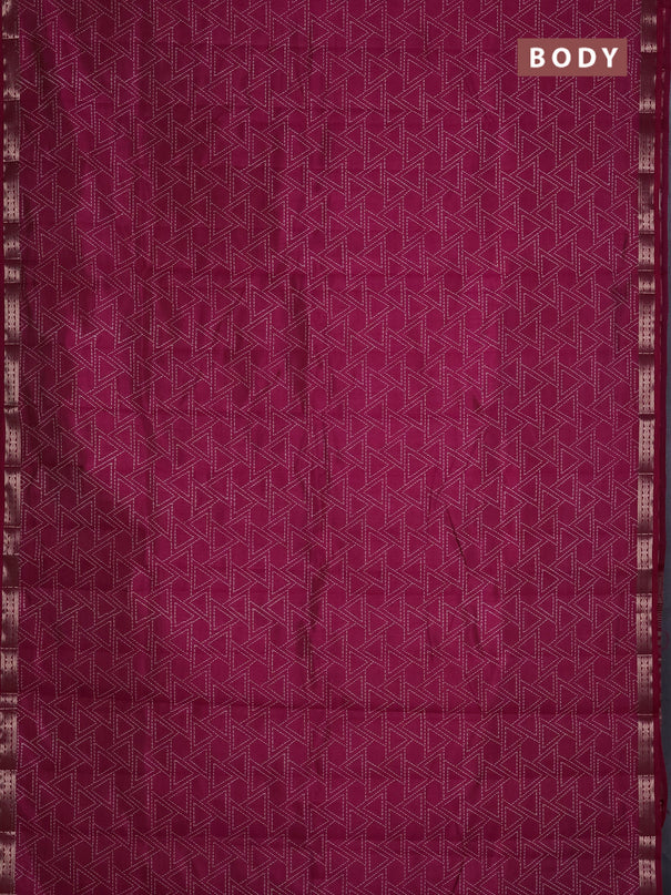 Semi raw silk saree dark pink with allover geometric prints and zari woven border