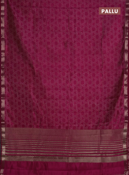 Semi raw silk saree dark pink with allover geometric prints and zari woven border