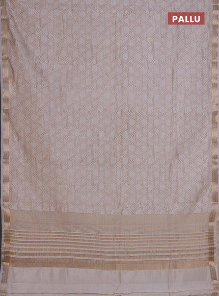 Semi raw silk saree cream with allover geometric prints and zari woven border