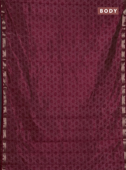 Semi raw silk saree deep maroon with allover geometric prints and zari woven border