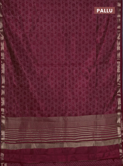 Semi raw silk saree deep maroon with allover geometric prints and zari woven border