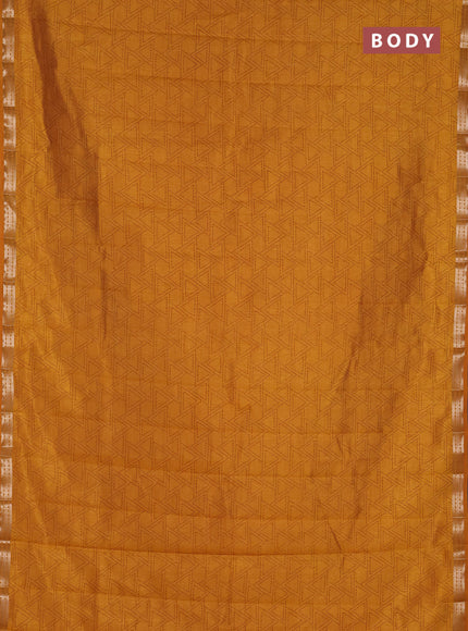 Semi raw silk saree mustard yellow with allover geometric prints and zari woven border