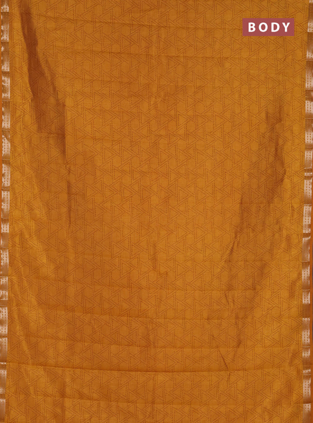 Semi raw silk saree mustard yellow with allover geometric prints and zari woven border