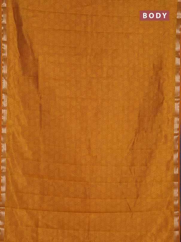 Semi raw silk saree mustard yellow with allover geometric prints and zari woven border