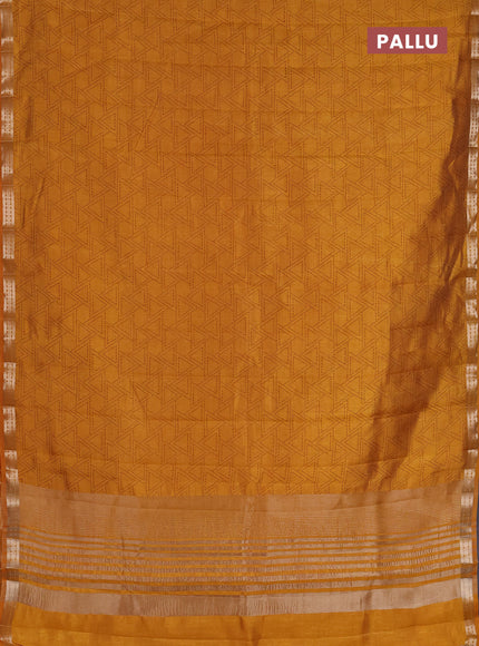 Semi raw silk saree mustard yellow with allover geometric prints and zari woven border