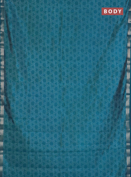 Semi raw silk saree cs blue with allover geometric prints and zari woven border