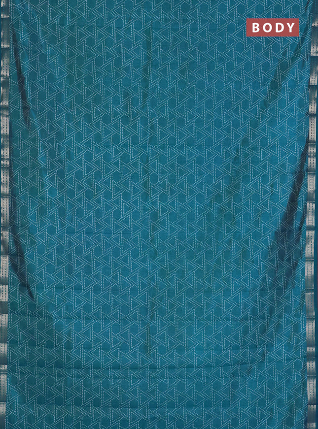 Semi raw silk saree cs blue with allover geometric prints and zari woven border