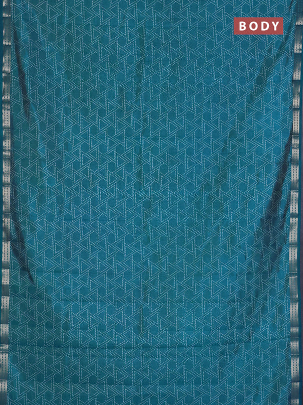 Semi raw silk saree cs blue with allover geometric prints and zari woven border
