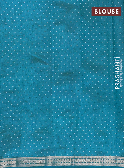 Semi raw silk saree cs blue with allover geometric prints and zari woven border