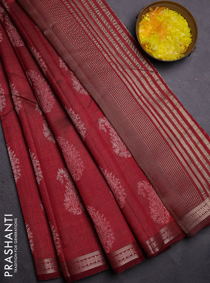 Semi raw silk saree deep maroon with allover paisley butta prints and zari woven border