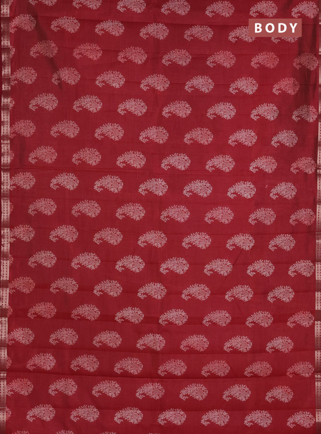 Semi raw silk saree deep maroon with allover paisley butta prints and zari woven border