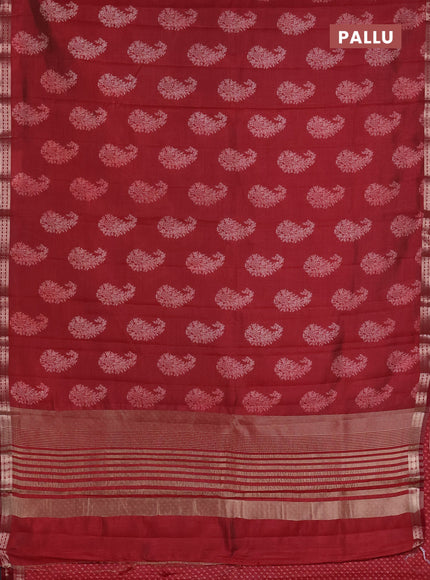 Semi raw silk saree deep maroon with allover paisley butta prints and zari woven border