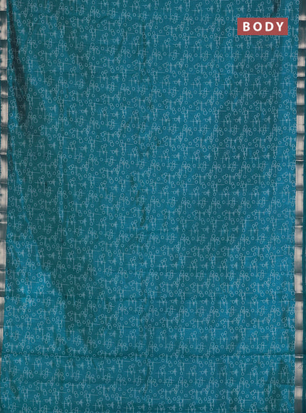 Semi raw silk saree cs blue with allover geometric prints and zari woven border