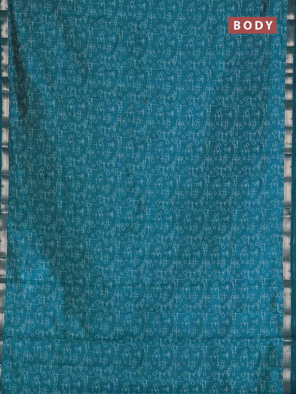 Semi raw silk saree cs blue with allover geometric prints and zari woven border