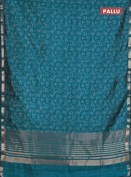 Semi raw silk saree cs blue with allover geometric prints and zari woven border