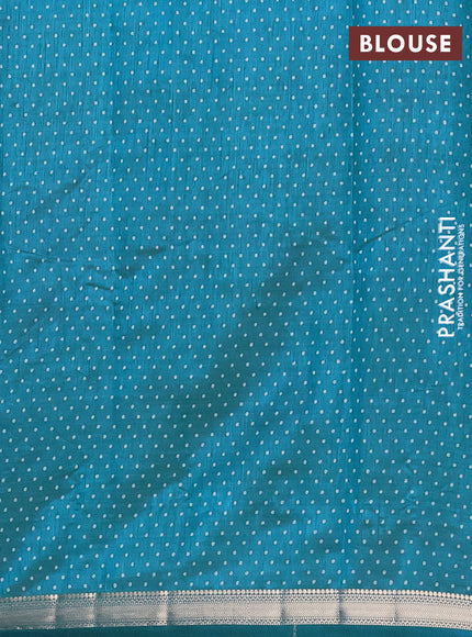Semi raw silk saree cs blue with allover geometric prints and zari woven border