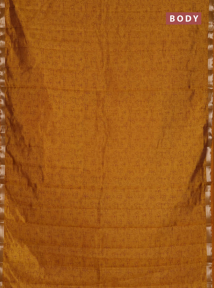 Semi raw silk saree mustard yellow with allover geometric prints and zari woven border