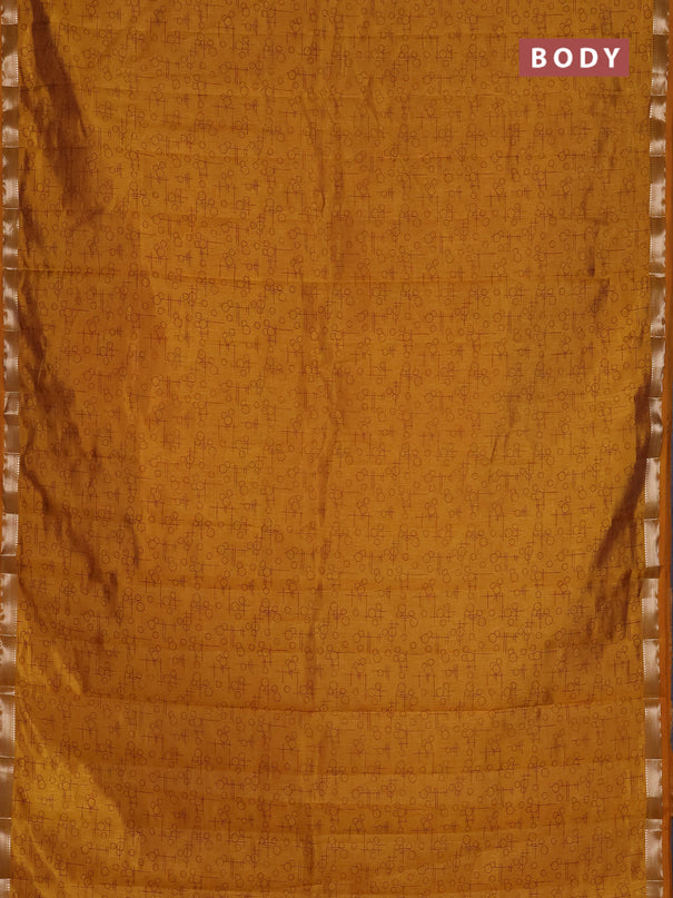 Semi raw silk saree mustard yellow with allover geometric prints and zari woven border