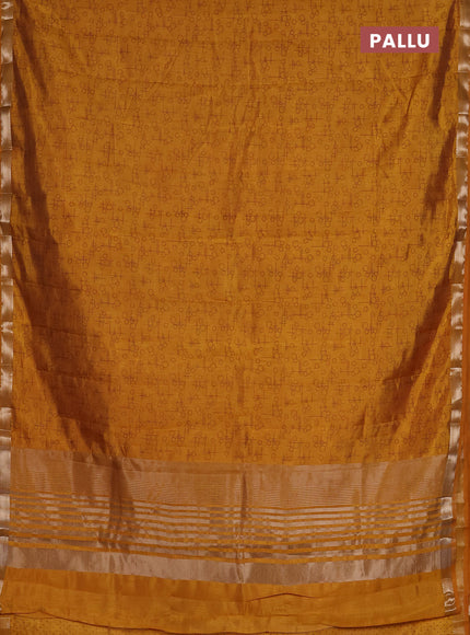 Semi raw silk saree mustard yellow with allover geometric prints and zari woven border