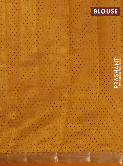 Semi raw silk saree mustard yellow with allover geometric prints and zari woven border