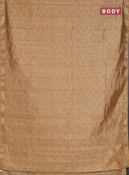 Semi raw silk saree sandal with allover geometric prints and zari woven border