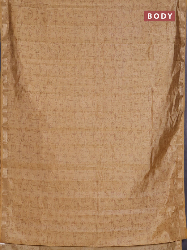 Semi raw silk saree sandal with allover geometric prints and zari woven border