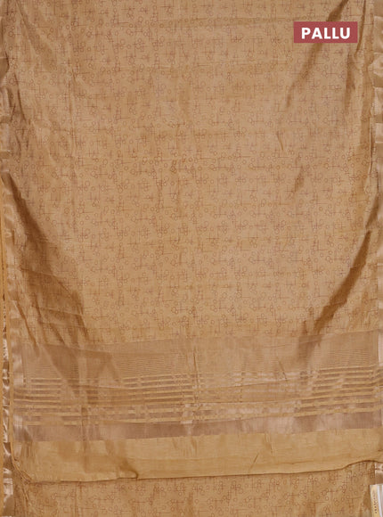 Semi raw silk saree sandal with allover geometric prints and zari woven border