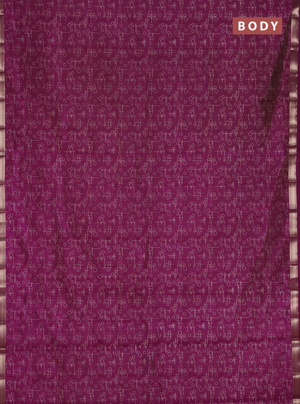 Semi raw silk saree deep purple with allover geometric prints and zari woven border