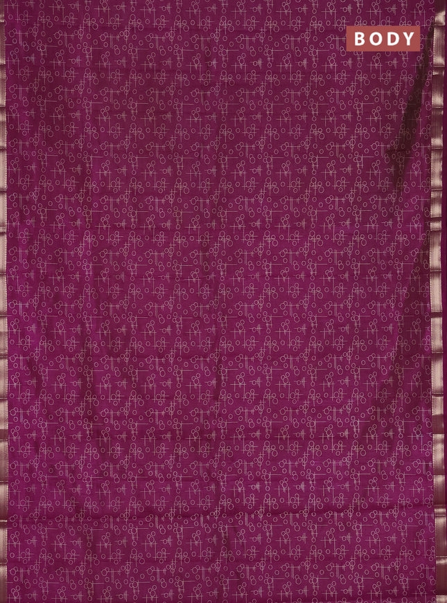 Semi raw silk saree deep purple with allover geometric prints and zari woven border