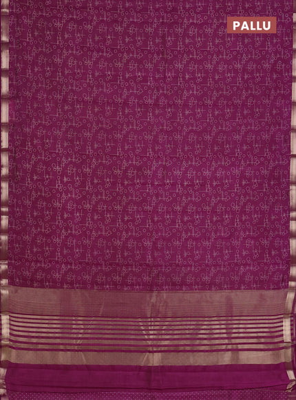 Semi raw silk saree deep purple with allover geometric prints and zari woven border